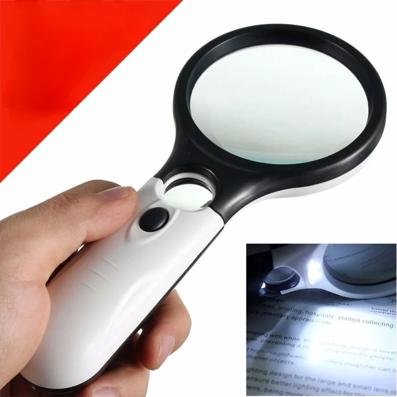 LED Light 45X Magnifying Glass Lens Diamond Painting Tool Pocket Microscope  Reading Jewelry Loupe Top Quality Handheld Magnifier
