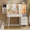 Makeup Vanity Desk ,with Mirror and Lights & Charging Station, Modern Glass Top Big Vanitys Table with 5 Drawers, Vanity Desk 1