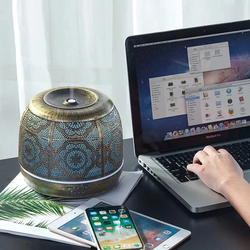500ml Aroma Diffuser Bronze Metal Aromatherapy Diffuser for Essential Oil 7 Color Fragrance Lamp Humidifier for Baby Office Home 6