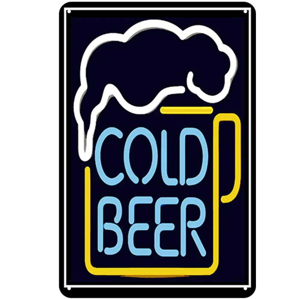 

Retro Design Fluorescent Feel Cold Beer Tin Metal Signs Wall Art | Thick Tinplate Print Poster Wall Decoration for Bar