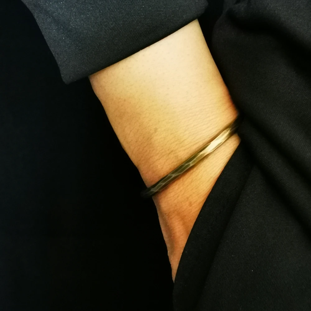 Handmade Forged Hammered Antique Brass Bracelet for Men Wrist Women Bangle Hand Craft Jewelry Unisex Gift of Boy Girl Lovers 5