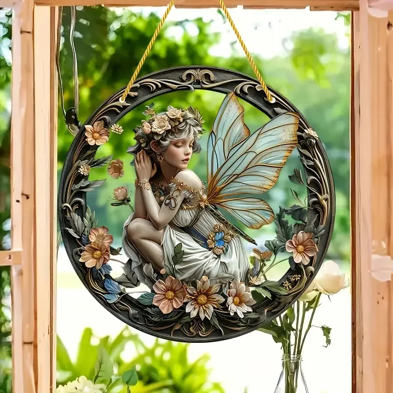 1pc Enchanting Elf Fairy Acrylic Window Art – Colorful 8x8in