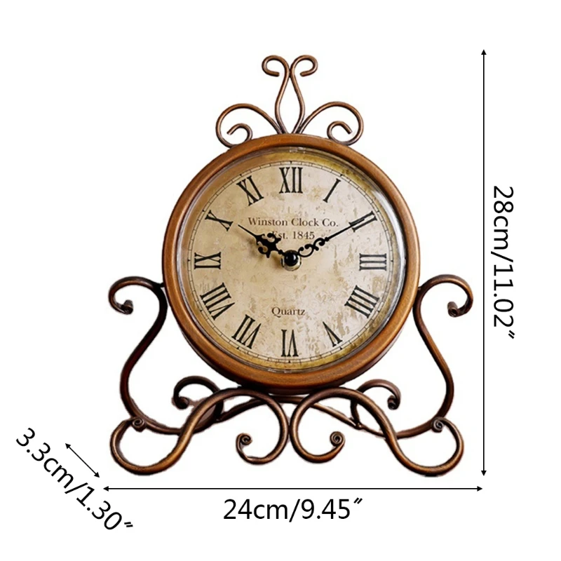 Vintage Retro Iron Ornament Battery Operated Silent Table Clock Home Bedroom Living Room Office Decor retro desk clock
