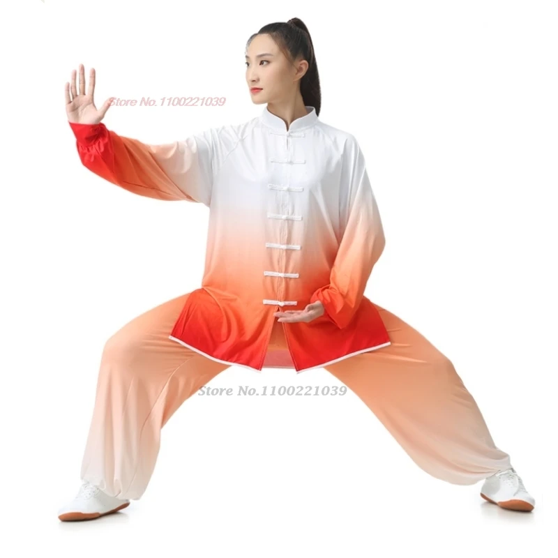 chinese tai chi uniform gradient color flower print martial arts training exercise clothing wingchun wushu kungfu uniform