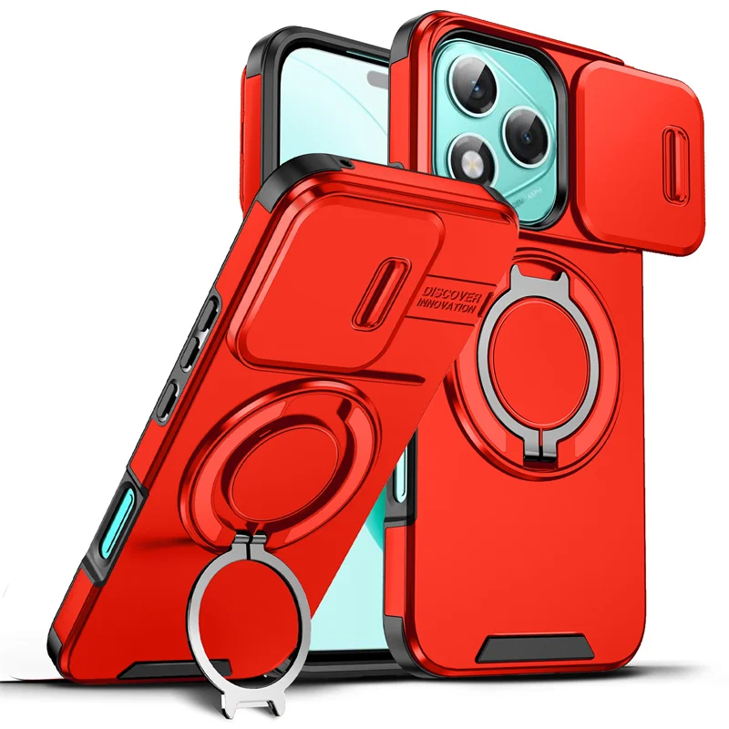 Armor Case with Ring Holder and Sliding Lens Protector Cover