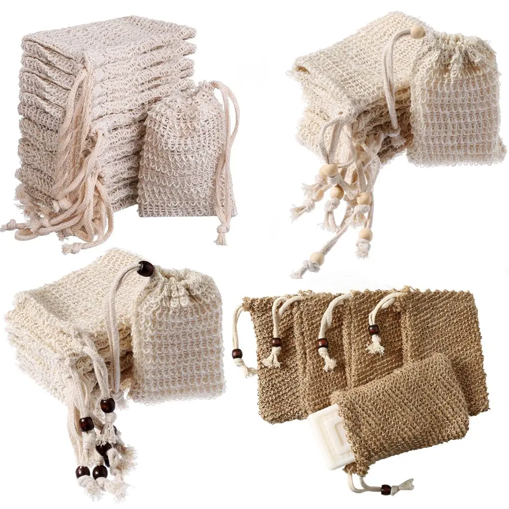

Wooden Bead Foaming and Drying Shower Sponge Easy Bubble Exfoliating Soap Storage Bags Foam Maker Soap Saver Sisal Soap Bag