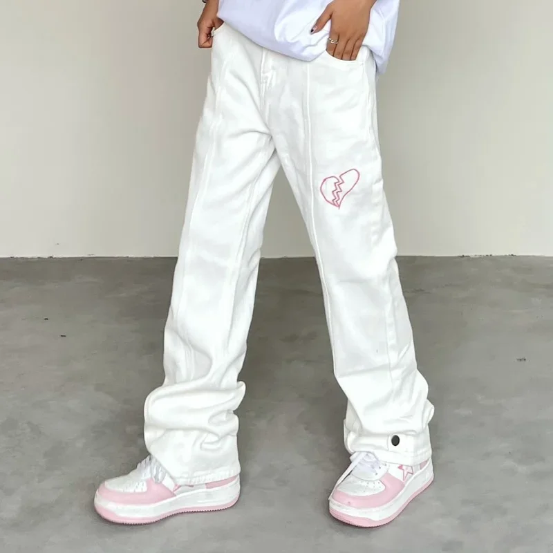 Y2k Heartbreak Graphic Jeans Wide Leg Pants Street Wear Highstreet Design BF Baggy Jeans Distressed Pants Straight Leg Pants