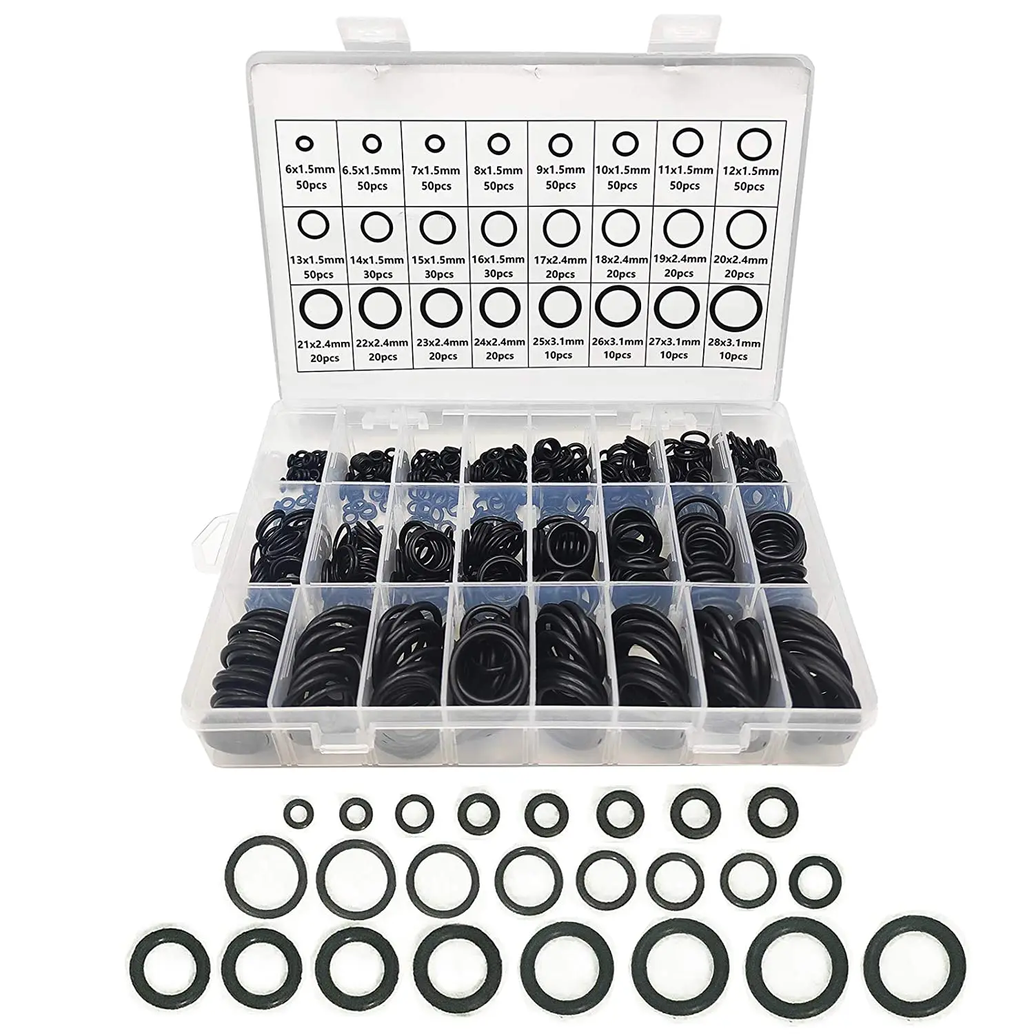 Rubber O Ring Kit O Ring Assortment Kit Set 24 Sizes 740 Pieces NBR O Ring  Sealing Seal Assortment Set