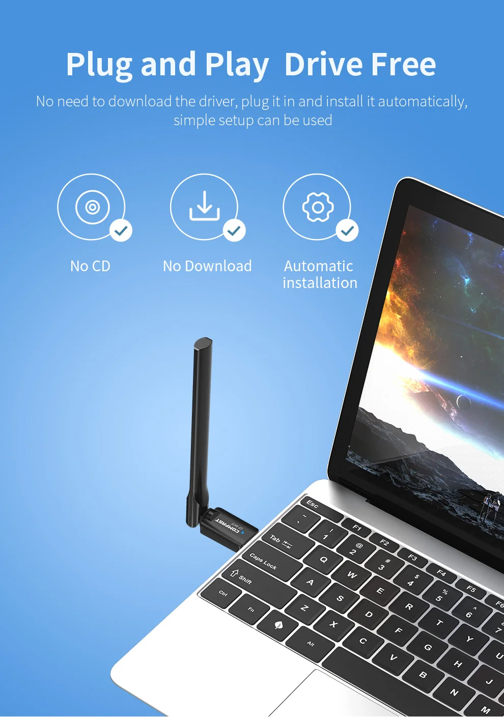 Comfast 와이파이 6 USB 어댑터, 듀얼 밴드 600Mbps, 802.11AX 네트워크 카드, 5G 어댑터, 와이파이 안테나, PC 동글, PC Win10 11, AX600