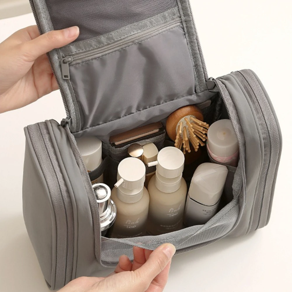 Spacious Travel Toiletry Organizer with Hook - Portable Handheld Cosmetic Bag