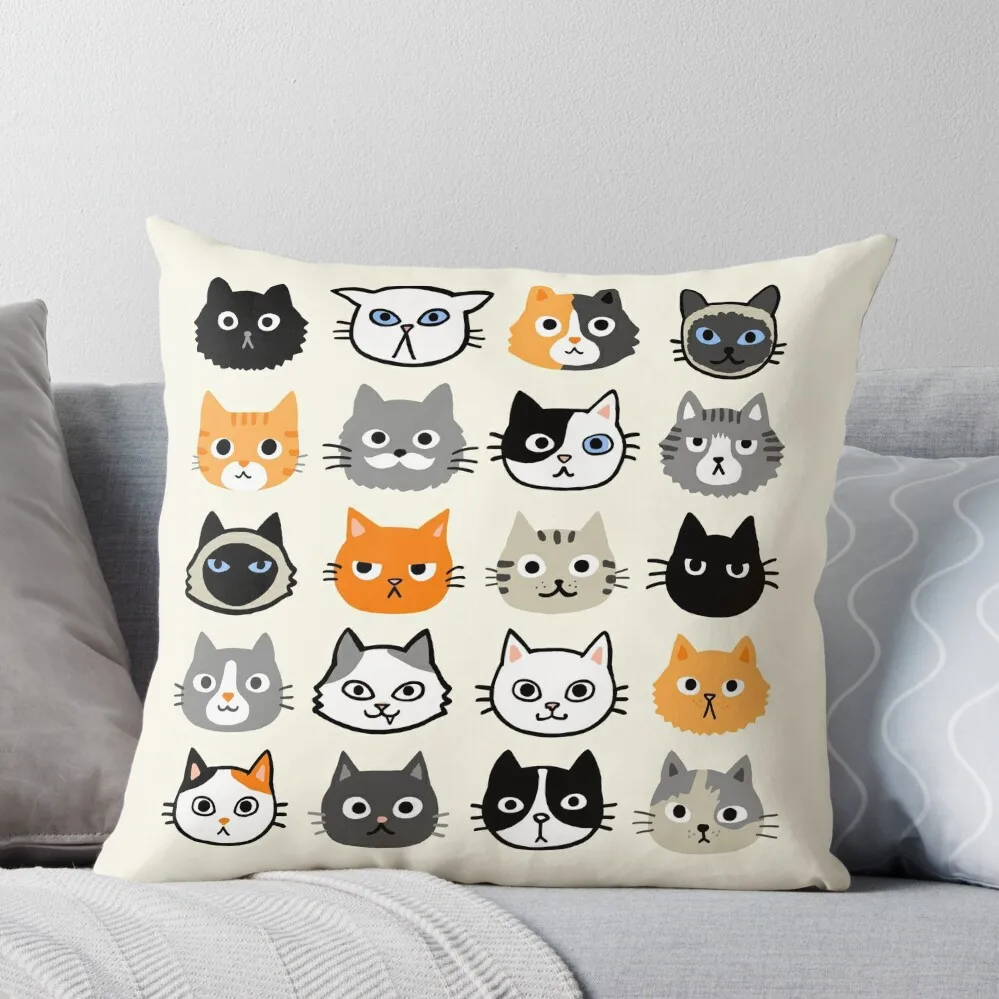 

Assorted Cat Faces Cute Quirky Kitty Cat Drawings Throw Pillow Sofa Covers For Living Room Custom Cushion Photo