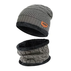 Unisex Thick Knitted Winter Hat & Wool Neck Scarf Set - One Size (Gray Hat-scarf)