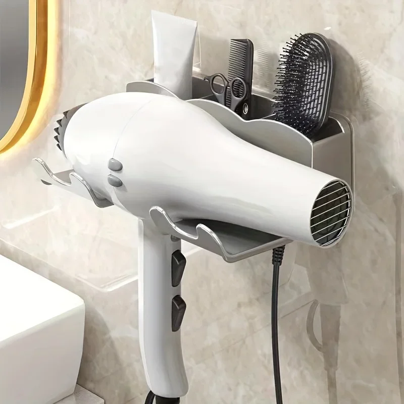 Alt: "Wall Mounted Hair Dryer Holder Bathroom Storage Rack from Acuvick"