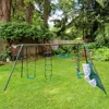 Blackish green interesting four function swingset with face to face metal plastic safe swing seat 550lbs for outdoor for age 3+ 4
