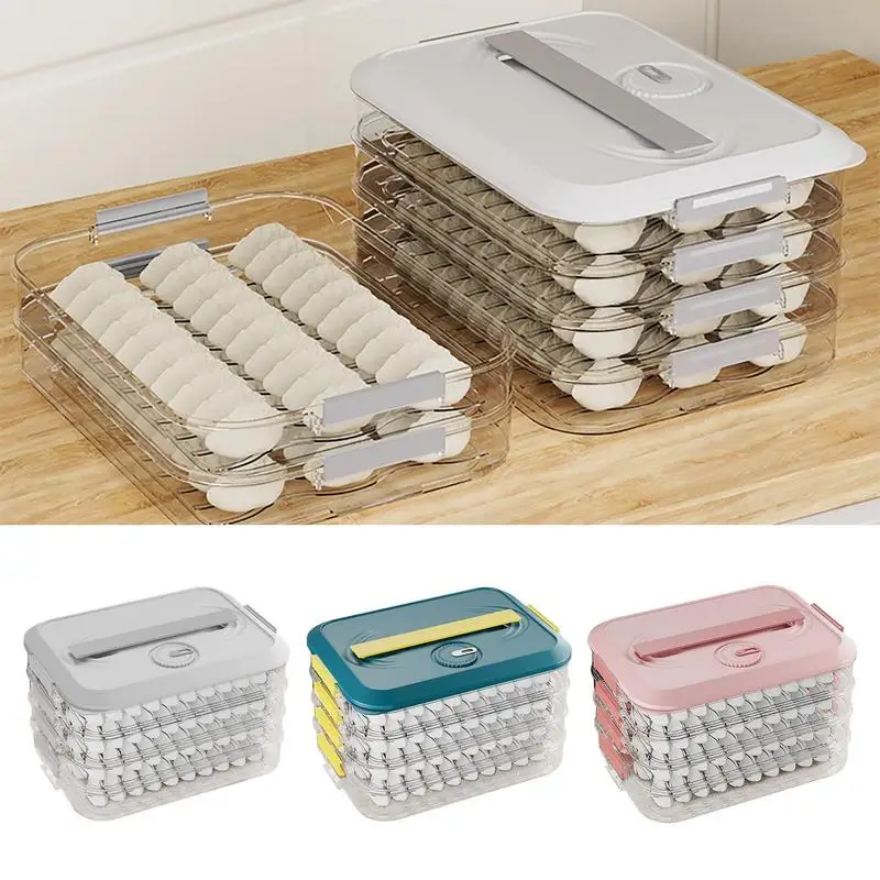 

4 Layers Dumpling Box with Lid cold resistant Wonton Food Storage Containers Date Timer Refrigerator Organizer For Kitchen Used