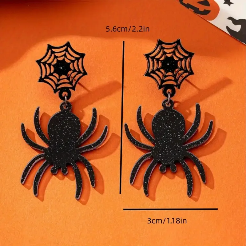 Halloween Spider Pumpkin Bat Earrings  Gothic Acrylic Statement Jewelry for Women,Party Halloween Accessories Ghost House Design
