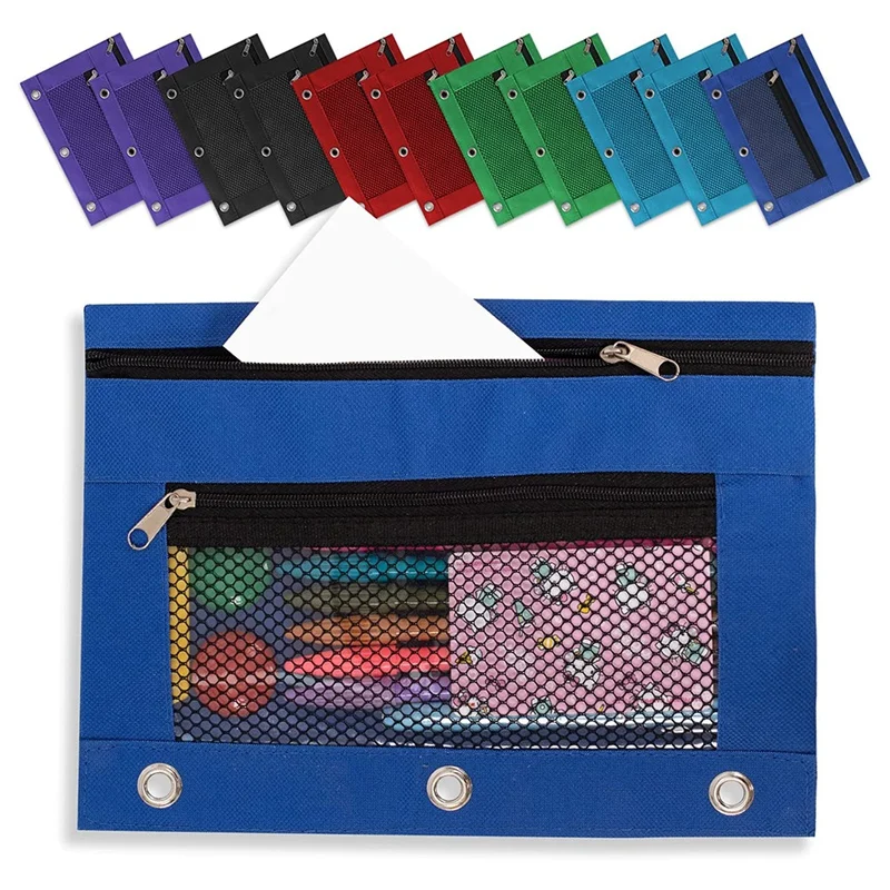 12-pack 3 Ring Binder Bags Zippered Clear Pencil Pouch (fits