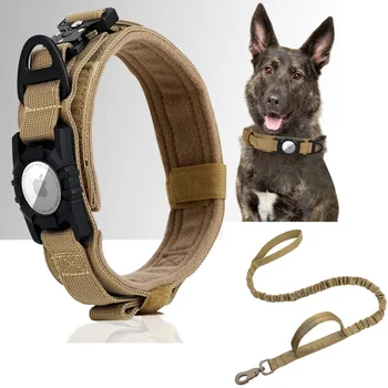 Adjustable Nylon AirTag Holder Dog Collar  Metal Buckle Pet Tactical Collar Dog Accessories Anti Last and Pet Dogs Tracing Safe 1