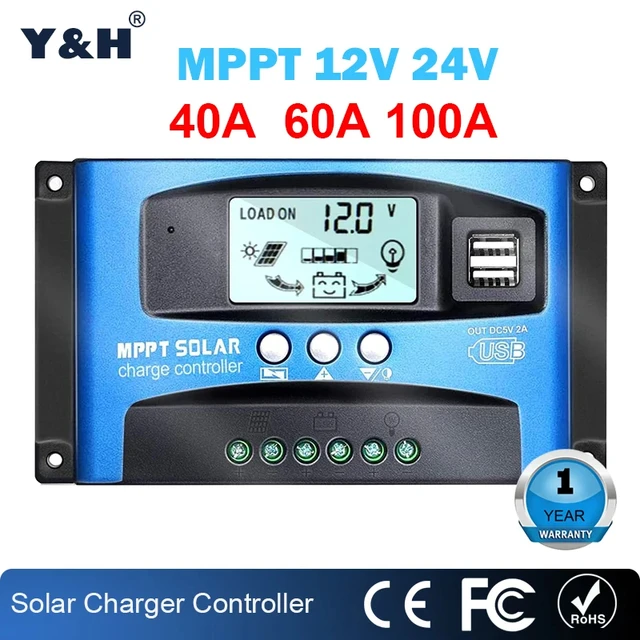 Y & H MPPT contrôleur de Charge solaire 40A 60A 100A avec Charge/double USB/LCD 12V 24V régulateur de chargeur de panneau solaire automatique 1