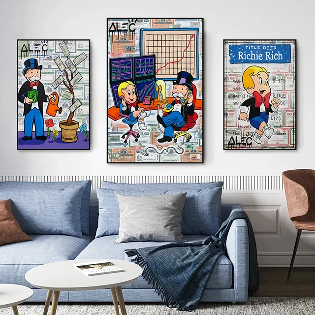 Monopoly Man And Richie Rich Art Monopoly Art Modern Pop Art Canvas Oil  Painting Money Art Home Decor Alec Monopoly Louis - Painting & Calligraphy  - AliExpress