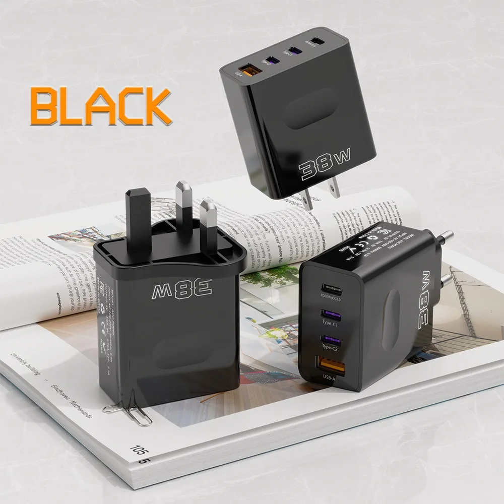 4 Ports PD Charger 38W USB Fast Charging Quick Charger 3.0 Type C Mobile Phone Adapter For iPhone 15 Samsung Xiaomi Huawei