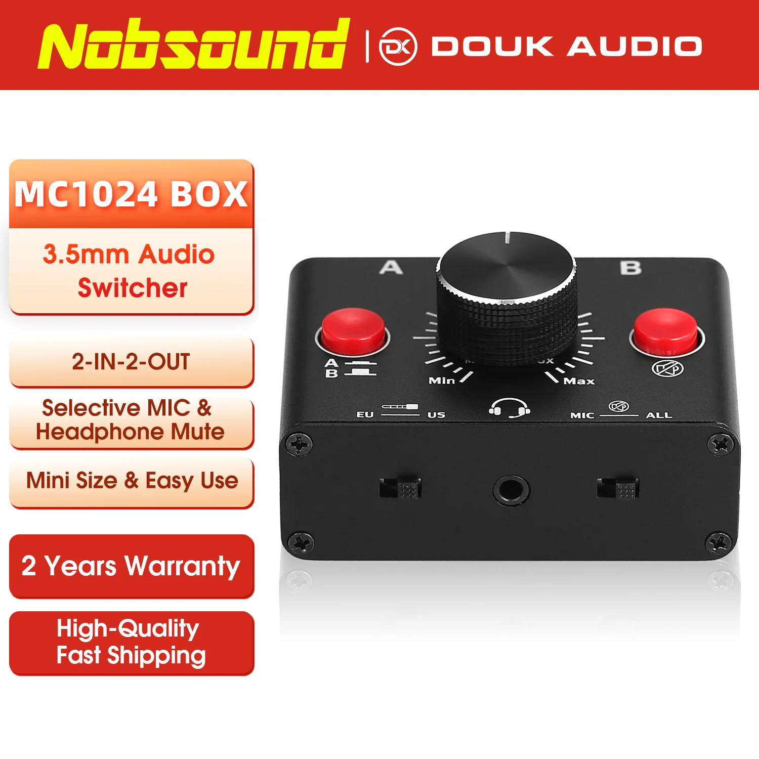 Nobsound Manual 2-Way Stereo Audio Selector 3.5mm AUX Speaker / Headphone Switcher Box Mini A / B Microphone Splitter