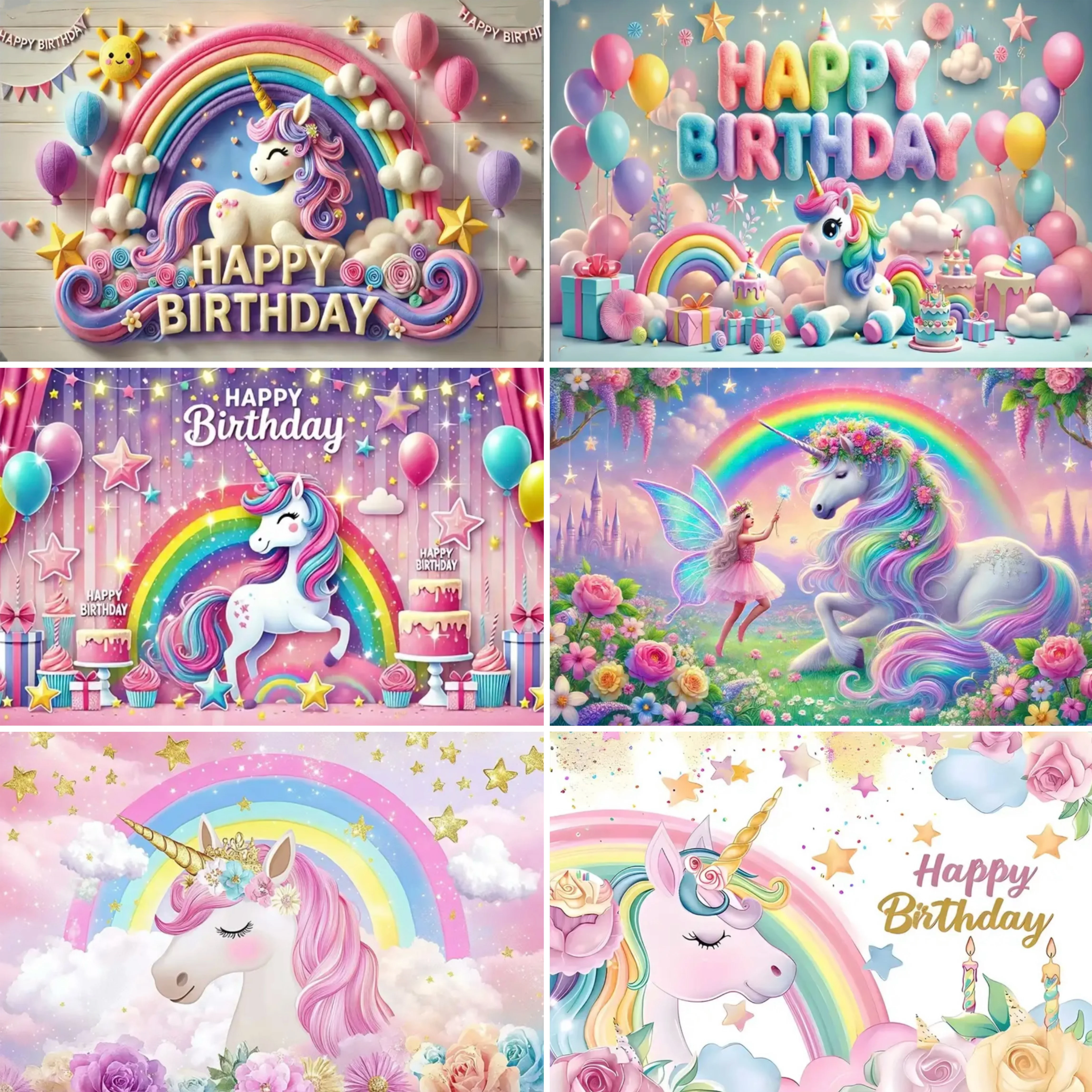 Niedlicher Einhorn-Themenhintergrund, Regenbogen-Elf, Prinzessin, Geburtstagsparty, Kuchen, Tischdekoration, Baby-Party-Geschenke, Fotos, Requisiten, Hintergrund