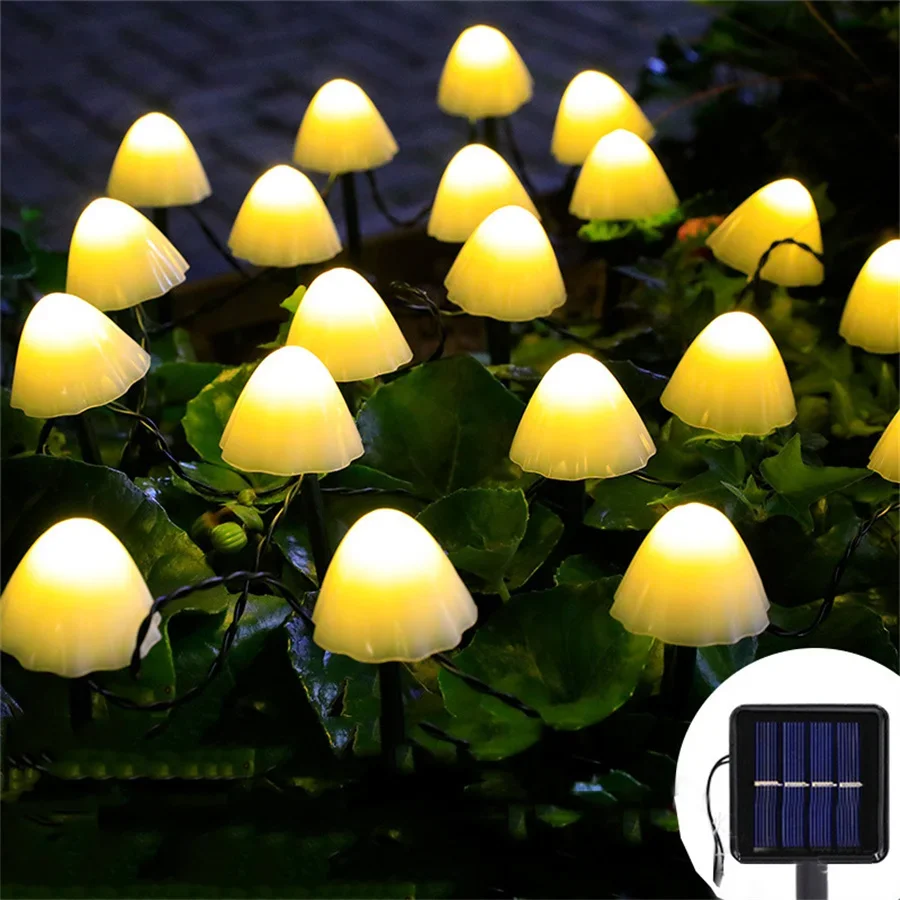 

Светодиодная лампа для наружного освещения, 20 м, 200 светодиодов, водонепроницаемая садовая Ландшафтная гирлянда с искусственными грибами, Сказочная строка