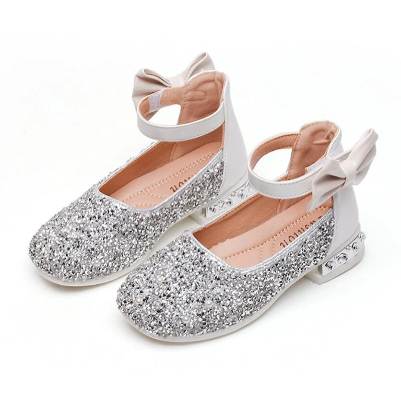 

Children's Shoes For Girls Square Heel Rhinestone Princess Crystal Leather Shoes 2023 Mary Jane Students Party Shoes