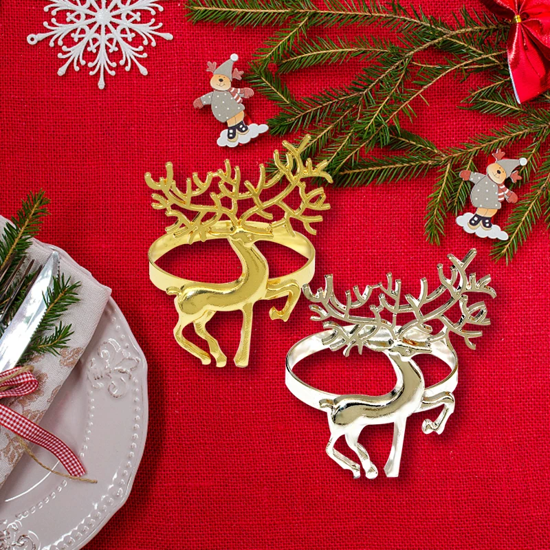 Christmas Napkin Rings Gold Reindeer Used For Holiday Parties Christmas Wedding Thanksgiving Home Dinner Table Decoration 6