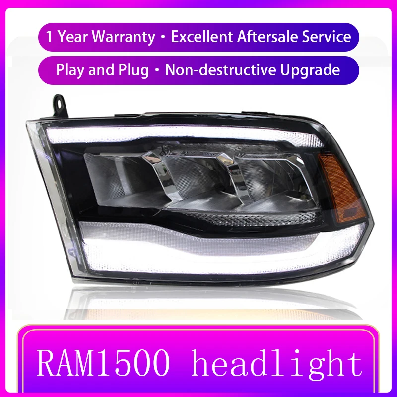 LQI Faros Delanteros LED Estilo Tablón Compatibles Con Dodge Ram 1500 2500 3500 2013-2018 Proyector De Fábrica 9 Pines Modelo Lente Transparente Carcasa ámbar Reflector