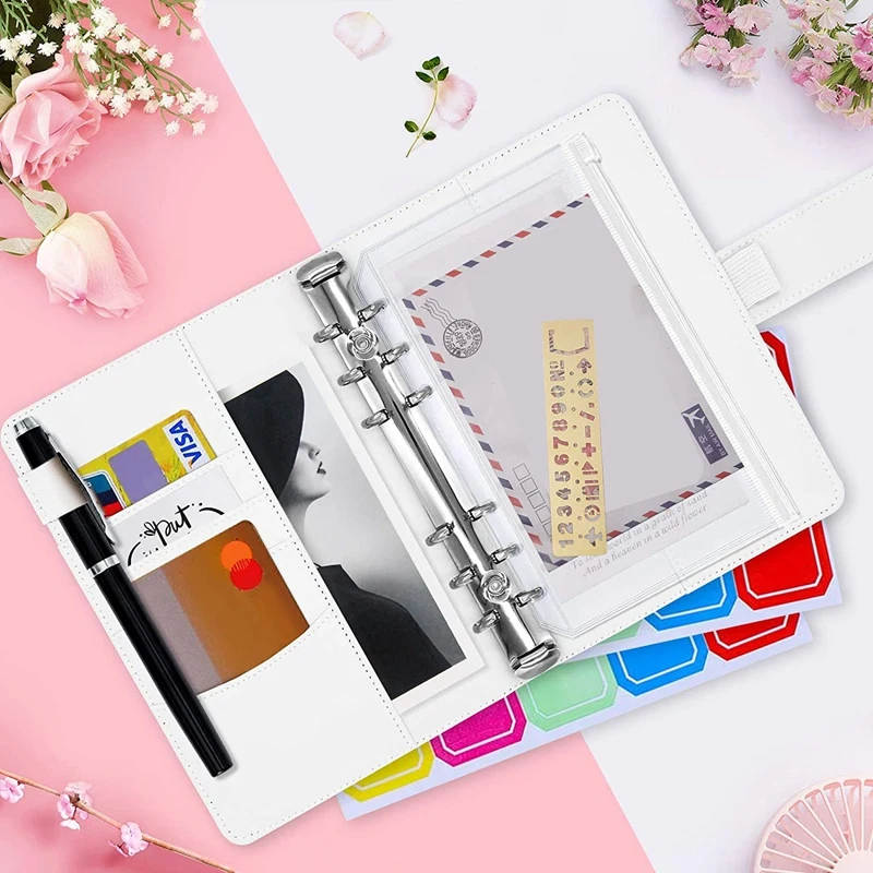 13Pcs A6 PU 가죽 노트북 예산 바인더 세트, 10 바인더 포켓, 6 링 예산 바인더 커버, 카드 스토리지