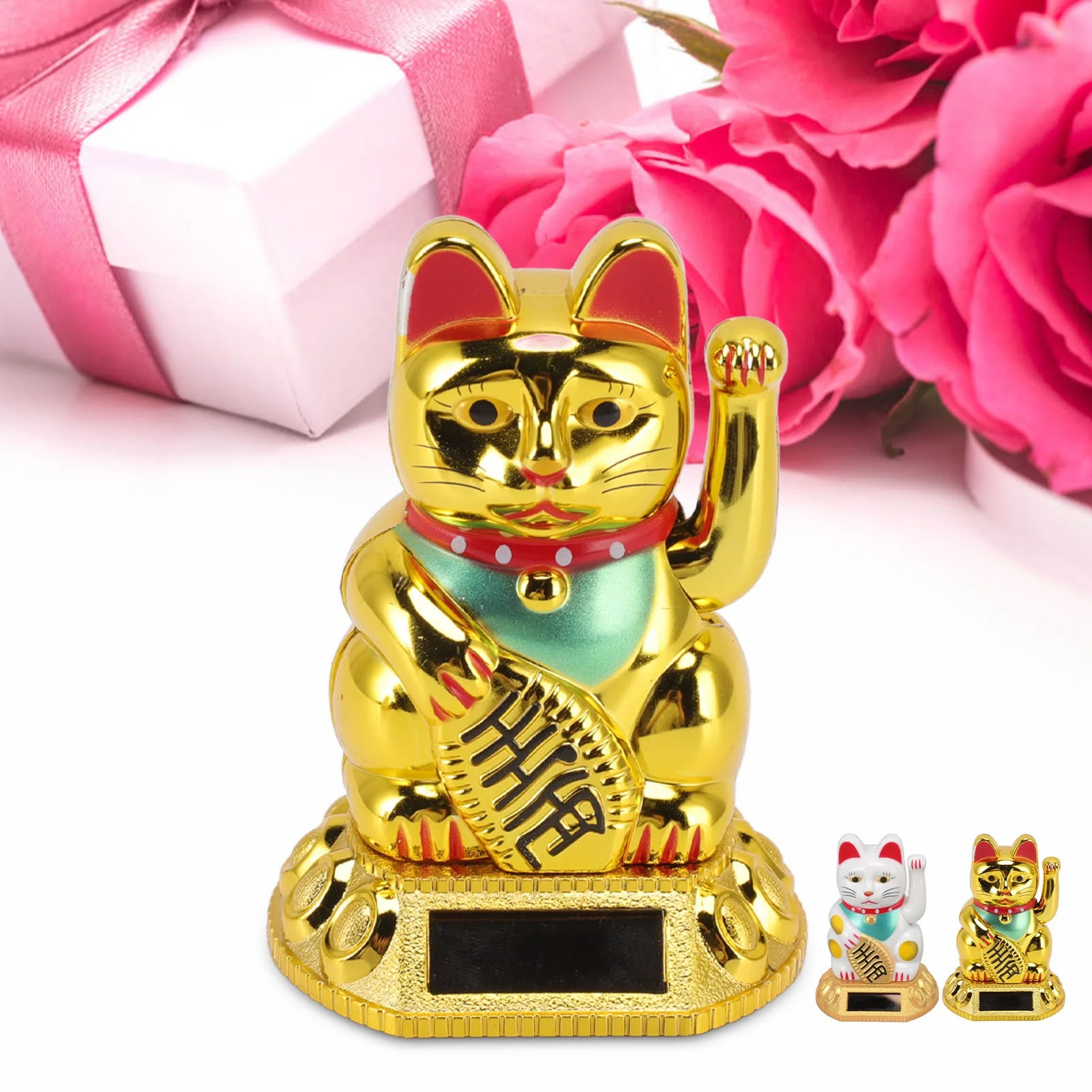 Chinese Lucky Cat Decoration Waving Arm Solar Light Statue