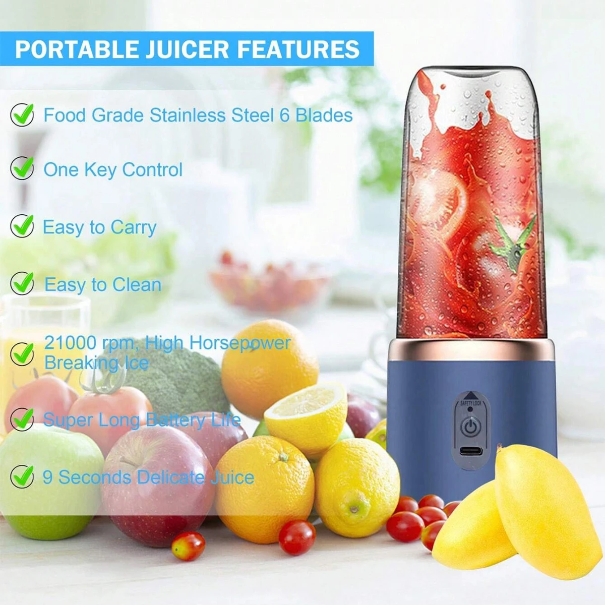 Mini Portable Juicer 300ML Fruit Blender is a convenient fruit and vegetable juicer for traveling students Portable Juicer 4