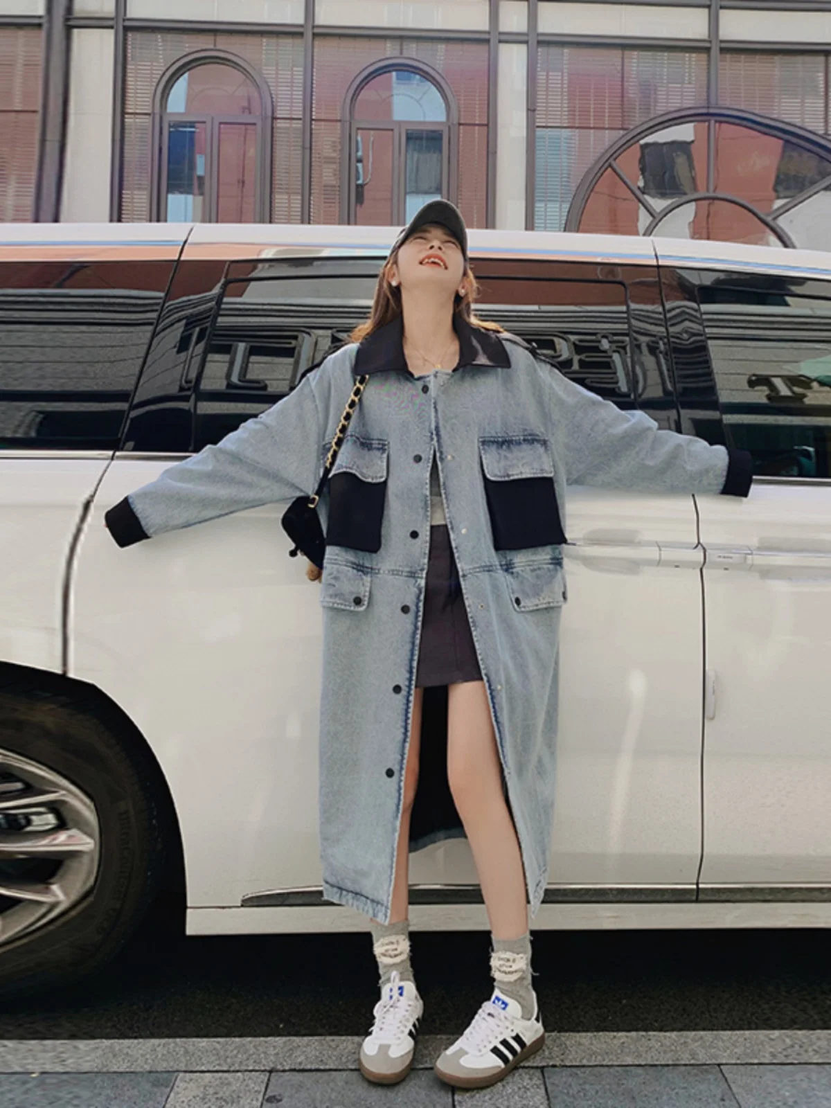

Long Denim Trench Coat Women's Spring Vintage Overcoat