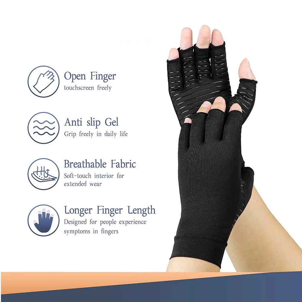 Fingerless Gloves Copper Arthritis Compression Women Men Relieve Hand Pain Swelling Carpal Tunnel Typing 1Pair