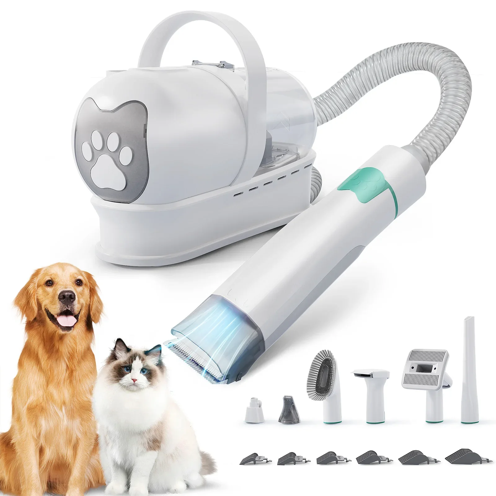 Dog Vacuum Cleaner Cat Hair Dryer 7in1 Pet Grooming Kit Vacuum with Pet Hair Dust Cup Dog Brush for Cleaner