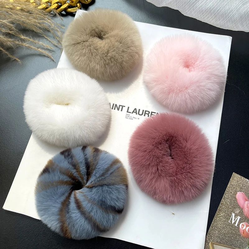 

Real Rabbit Fur Hair Scrunchies Furry Elastic Hair Band for Women Girls Ponytail holder Rubber Bands Hair ties Hair Accessories