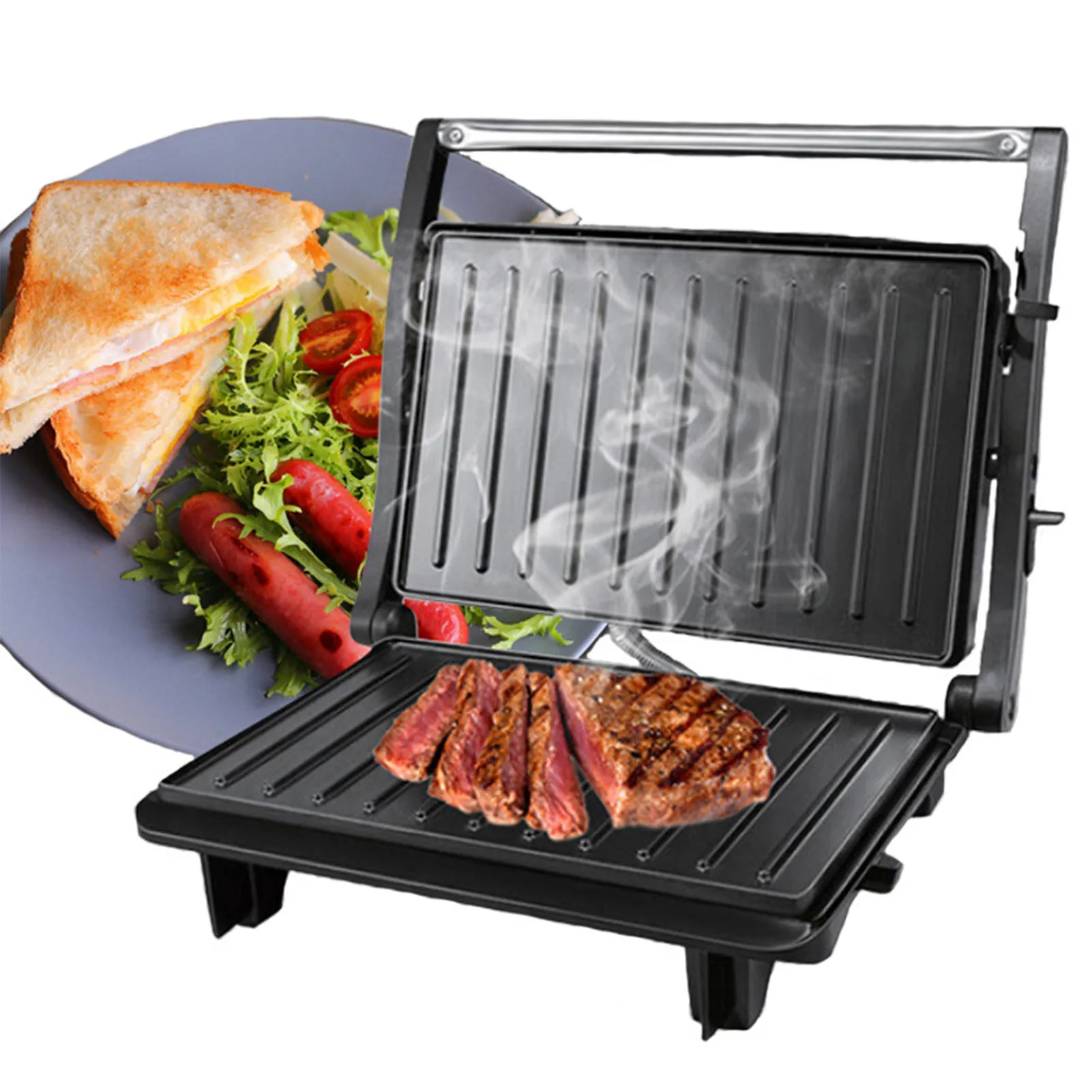 Electric Steak Griddle Grill Double Sided Fast Heating Aluminum Electric Panini Press Grill for Sandwich Breakfast 110V-120V US