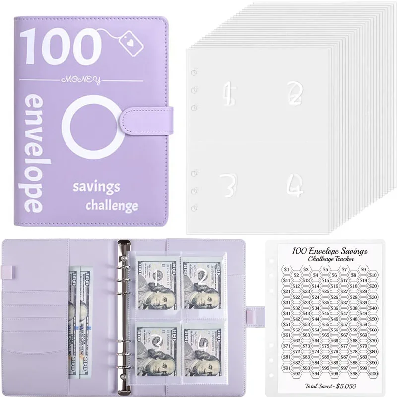 

100 Envelope Challenge Binder Easy and Fun Way To Save $5,050 Savings Challenges Budget Book Binder with 25pcs Cash Envelopes