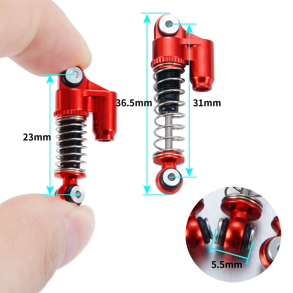 YEAHRUN 4 Stück Ölstoßdämpfer Aluminium-Gewindedämpfer für 1/24 Axial SCX24 All Series RC Micro Crawler Autozubehör – Detail 5