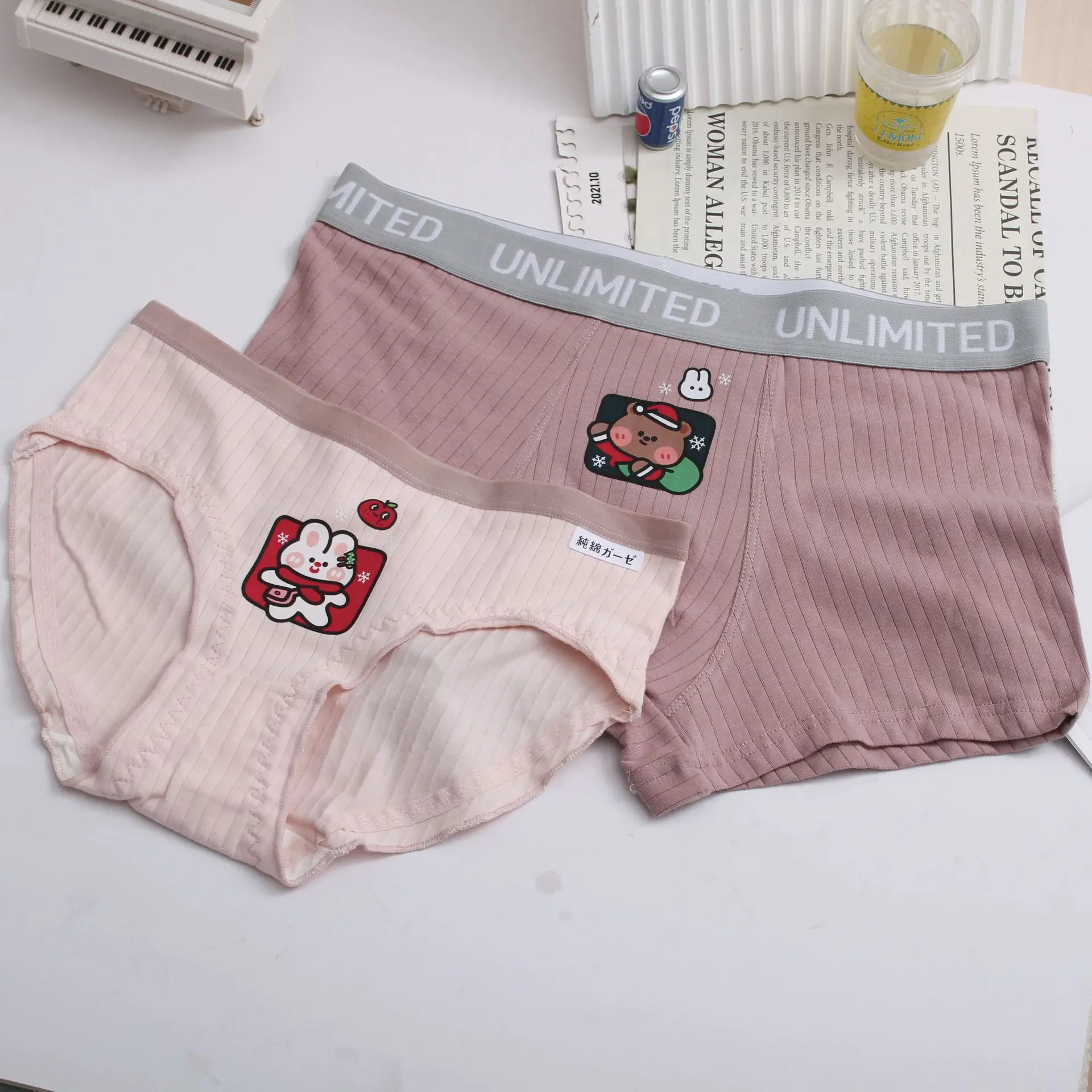 Cuecas de casal para homens e mulheres, cuecas de algodão para meninos e  meninas, calcinha estampada de urso dos desenhos animados, lingerie sexy,  cuecas com renda - AliExpress