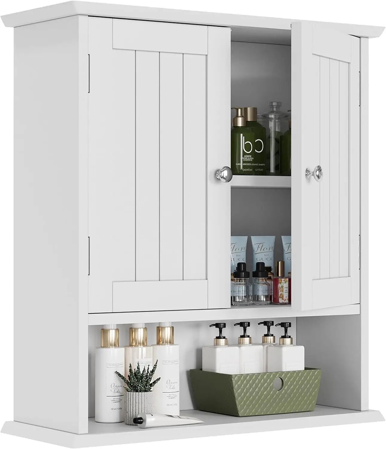 White Bathroom Cabinet Wall Mounted, Small Bathroom Medicine Cabinet with 2 Door Adjustable Shelves, Bathroom Wall Cabinet Over