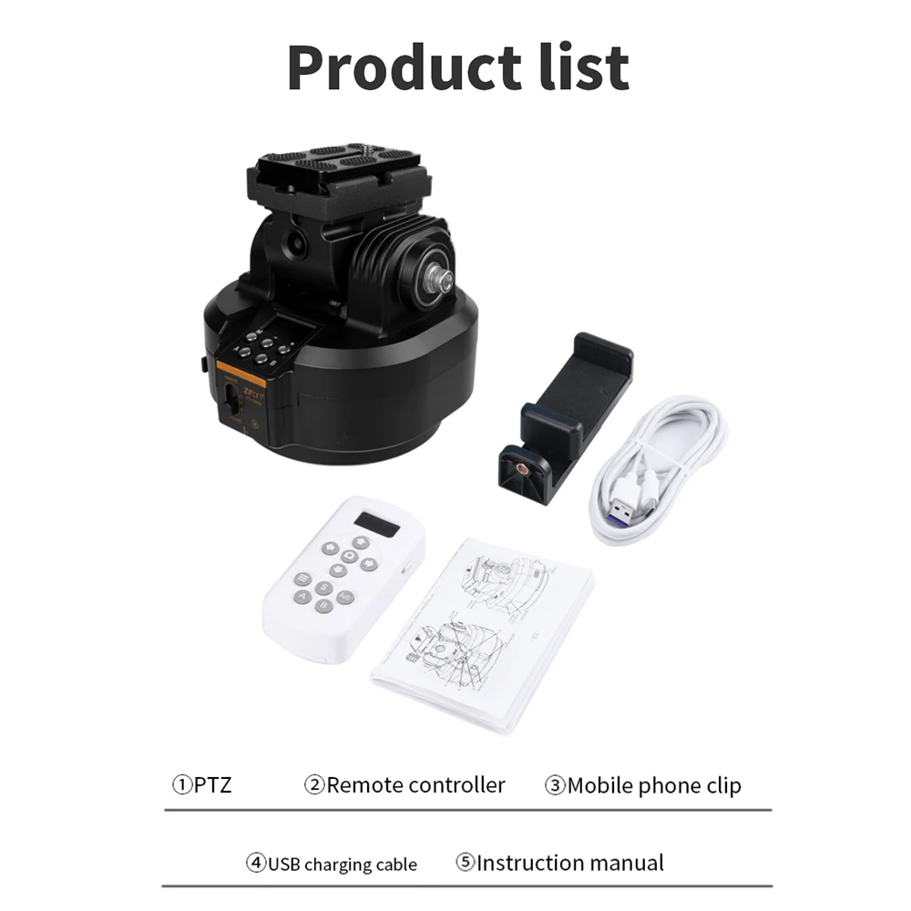 YT2000 Motorized Pan Tilt Head Electric Ball Head Object Tracking Tripod Payload 4.4ibs Remote Control Clip 1/4in for Video