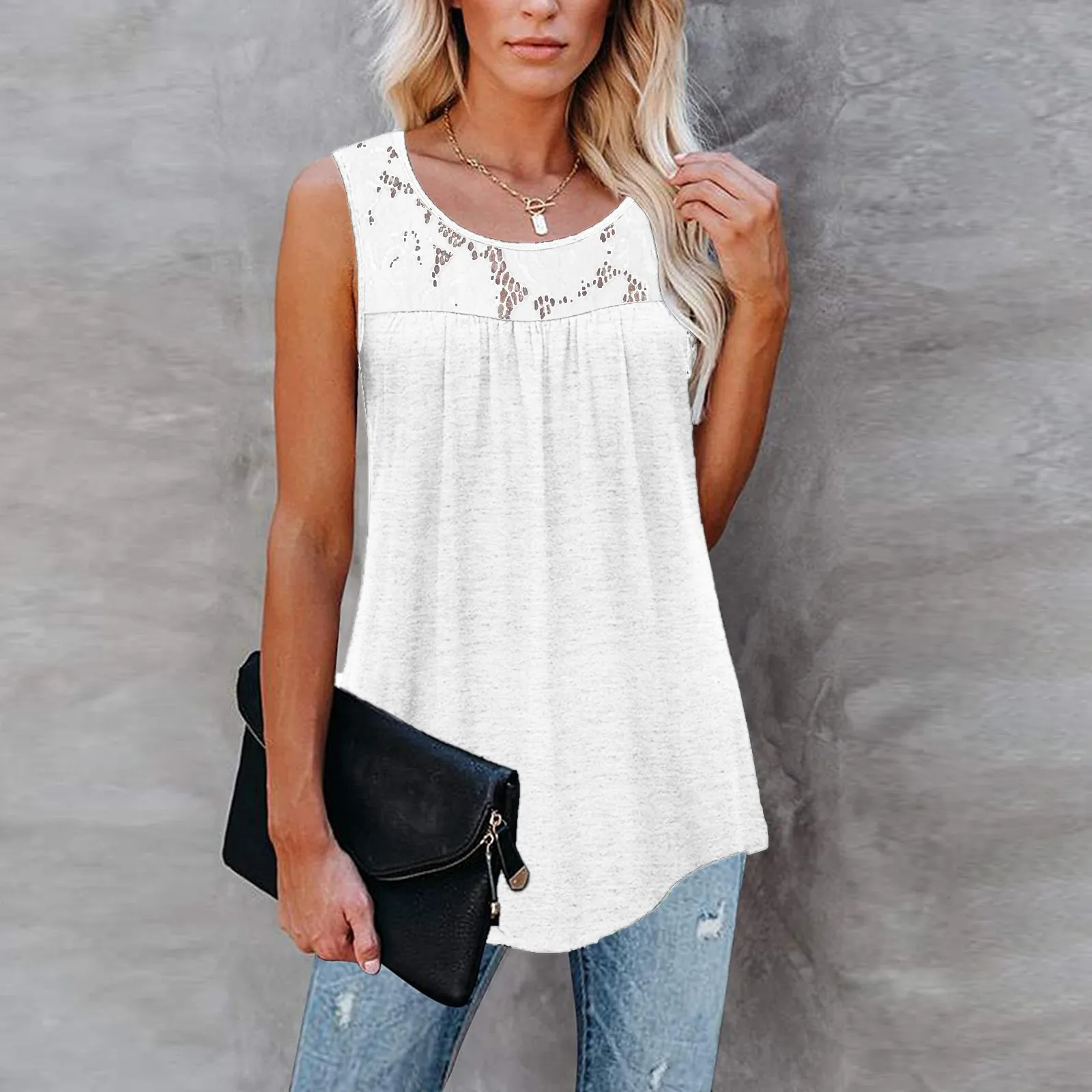 Women Tank Top Sexy Sleeveless Lace Active Tank Tops Ruffle Loose