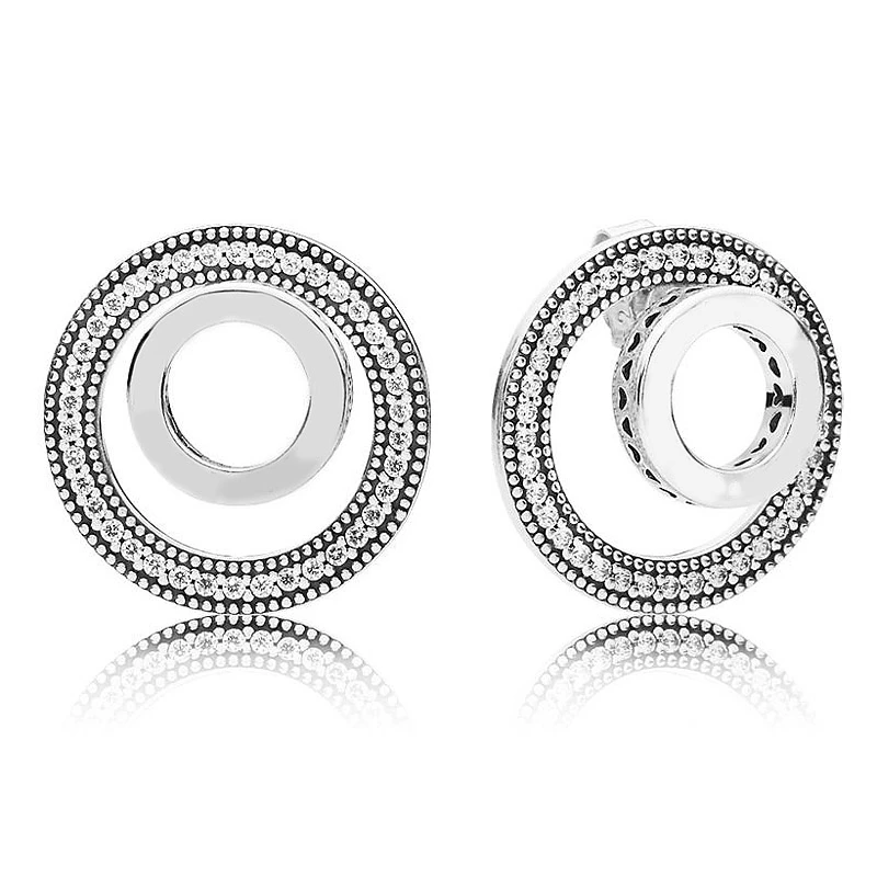 

Original Sparkling Forever Circle Signature With Crystal Stud Earring For Women 925 Sterling Silver Wedding Gift Fashion Jewelry