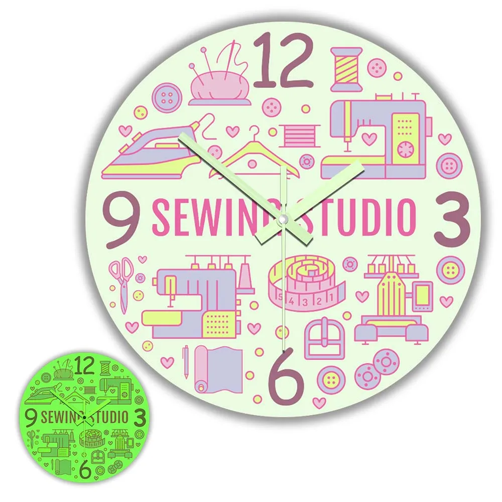 

Sewing Studio Night Light Wall Clock Craft Tailor Shop Decor Crafting Quilting Tools Glow In The Dark Clock For Seamstress Gift