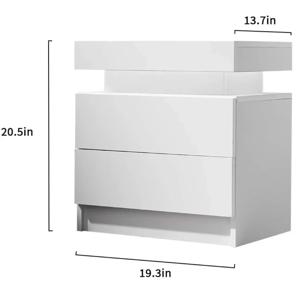 Nightstand Set of 2 LED Nightstand with 2 Drawers,Bedside Table with Drawers for Bedroom Furniture,Side Bed Table 2