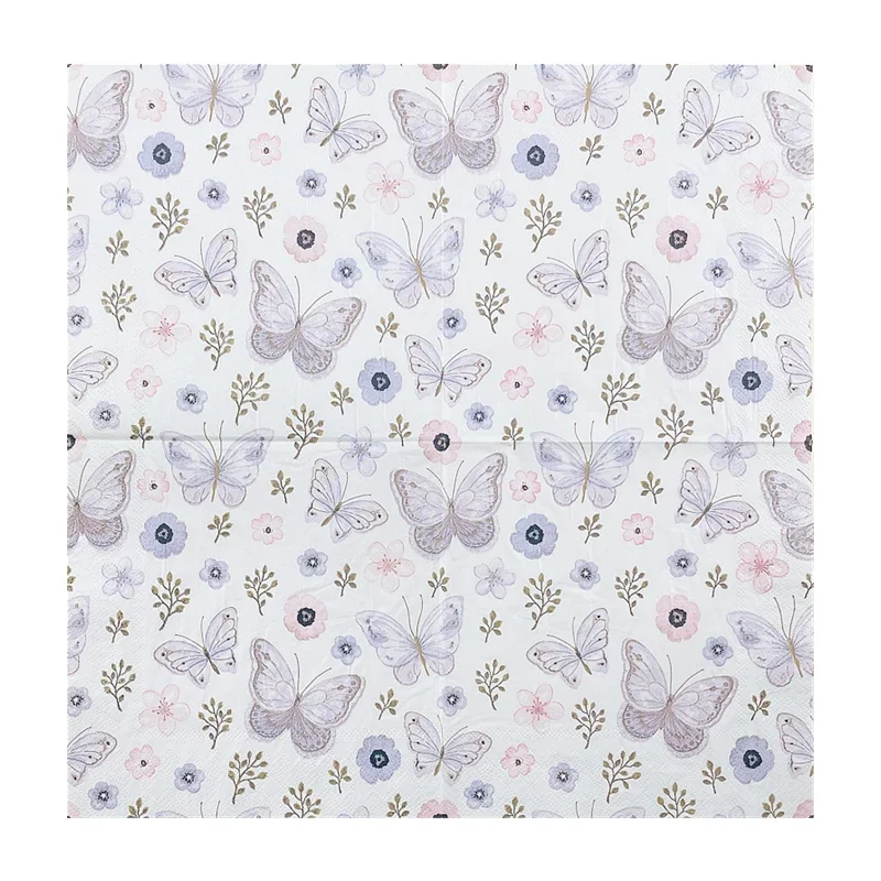 Printed Napkins Western Restaurant Dessert Shopping Paper Hotel Wedding Mouth Cloth Fresh Butterfly Colorful Napkins Decoupage
