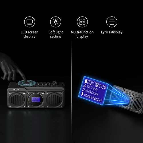 MLOVE BV810 휴대용 블루투스 스피커, FM 라디오, 방수 스피커, LCD 화면 디스플레이, HD 무료 통화, 마이크로 SD 카드 슬롯 6
